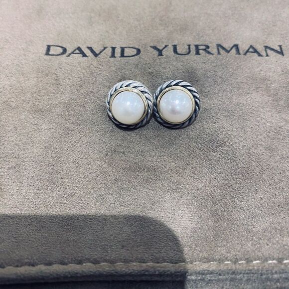 COPY - David Yurman Crossover Cable Pearl and gold 14k stud earrings silver 925 - Picture 1 of 9